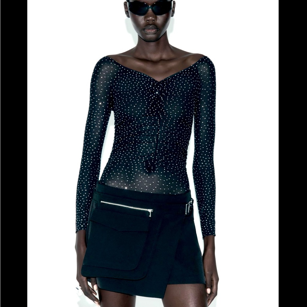ZARA SEAMLESS RHINESTONE MESH BODYSUIT